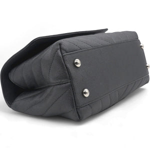 Caviar Chevron Quilted Small Coco Handle Flap Dark Grey
