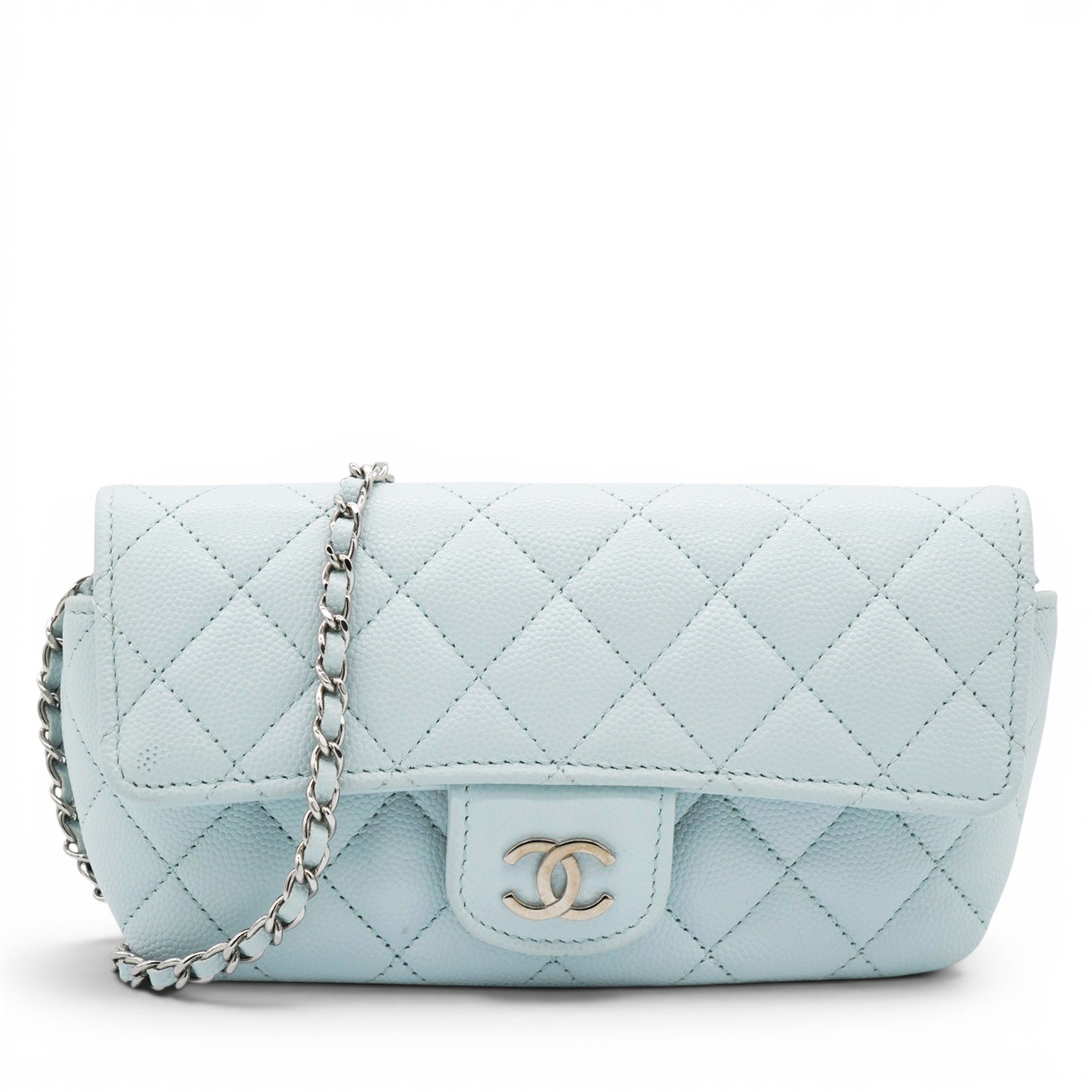 Caviar Quilted Glasses Case With Chain Light Blue