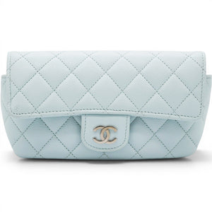 Caviar Quilted Glasses Case With Chain Light Blue