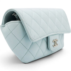 Caviar Quilted Glasses Case With Chain Light Blue