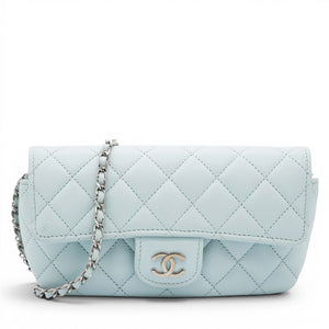 Caviar Quilted Glasses Case With Chain Light Blue