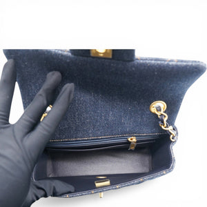 Denim Quilted Mini Rectangular Flap Dark Blue