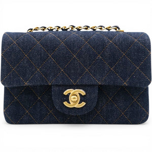 Denim Quilted Mini Rectangular Flap Dark Blue