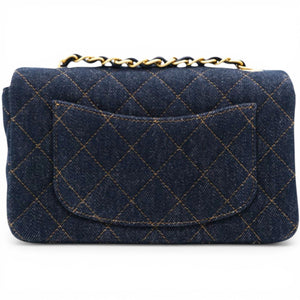 Denim Quilted Mini Rectangular Flap Dark Blue