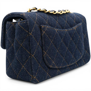 Denim Quilted Mini Rectangular Flap Dark Blue