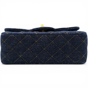 Denim Quilted Mini Rectangular Flap Dark Blue