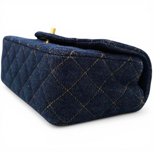 Denim Quilted Mini Rectangular Flap Dark Blue