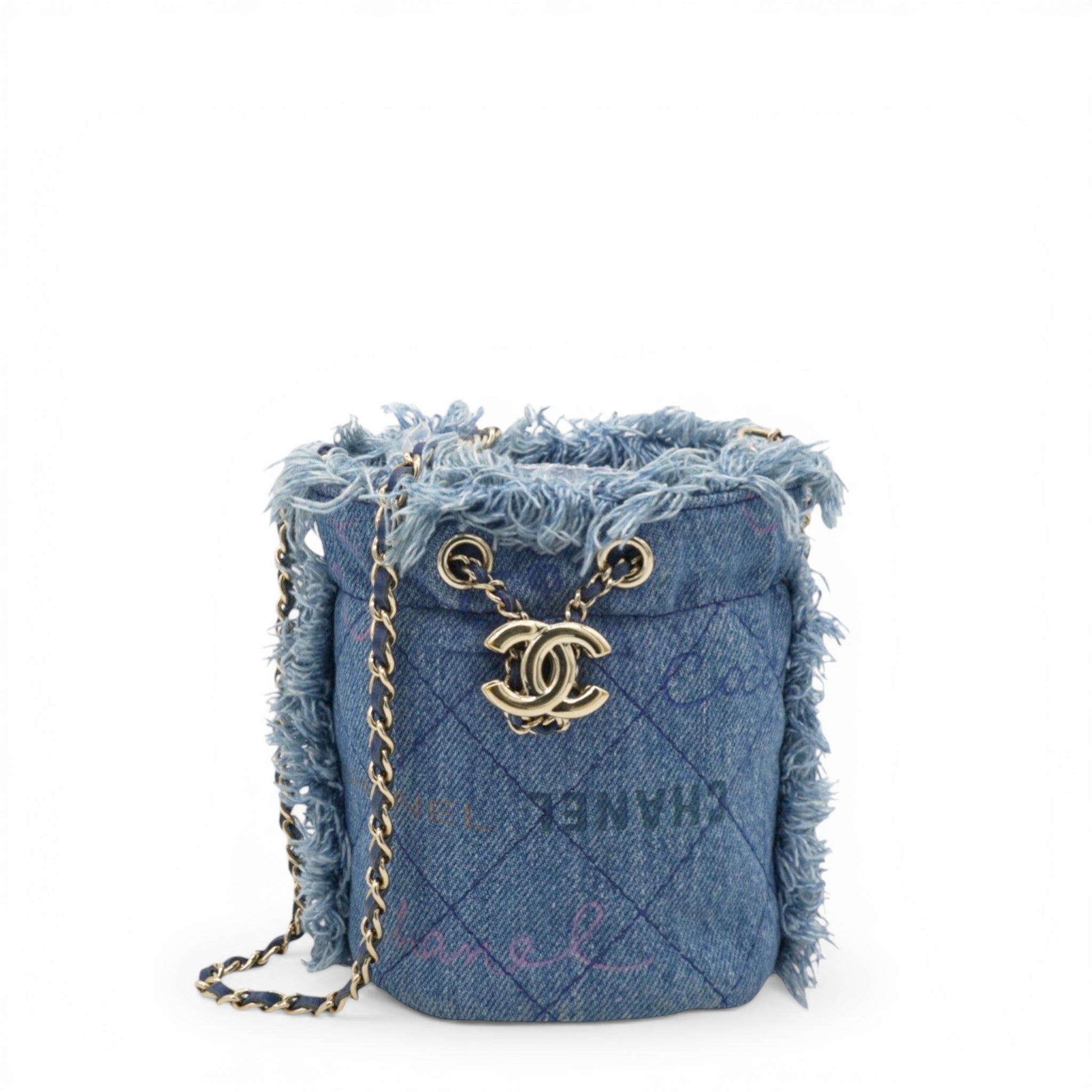 Denim Quilted Mood Mini Bucket With Chain Blue Multicolor