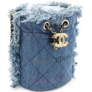 Denim Quilted Mood Mini Bucket With Chain Blue Multicolor