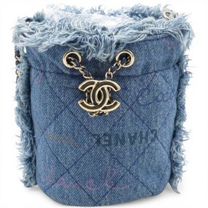 Denim Quilted Mood Mini Bucket With Chain Blue Multicolor