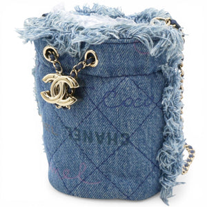 Denim Quilted Mood Mini Bucket With Chain Blue Multicolor