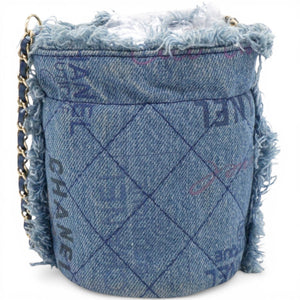 Denim Quilted Mood Mini Bucket With Chain Blue Multicolor