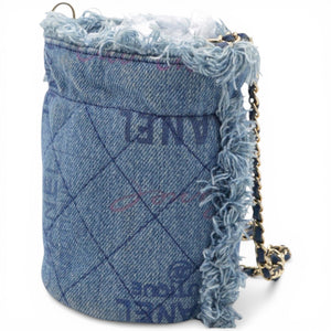 Denim Quilted Mood Mini Bucket With Chain Blue Multicolor