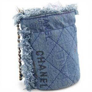 Denim Quilted Mood Mini Bucket With Chain Blue Multicolor
