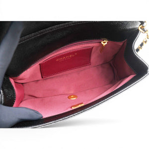 Small Flap Bag Black Shiny Grained Calfskin Brushed Gold Hardware
