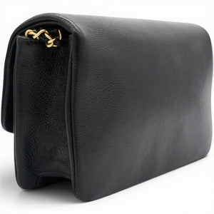 Small Flap Bag Black Shiny Grained Calfskin Brushed Gold Hardware