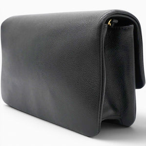 Small Flap Bag Black Shiny Grained Calfskin Brushed Gold Hardware