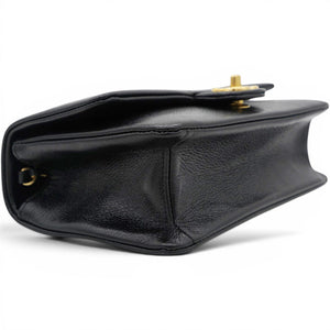 Small Flap Bag Black Shiny Grained Calfskin Brushed Gold Hardware