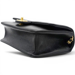 Small Flap Bag Black Shiny Grained Calfskin Brushed Gold Hardware