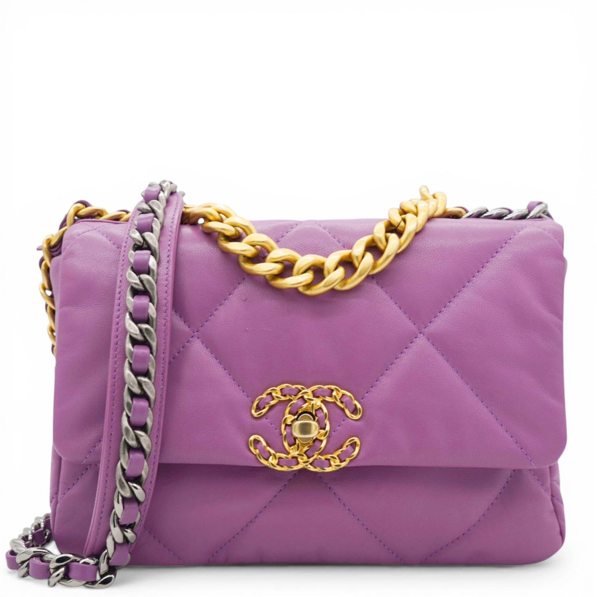 Goatskin Quilted Small Chanel 19 Flap Purple