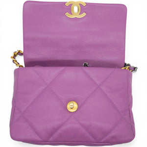 Goatskin Quilted Small Chanel 19 Flap Purple