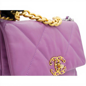 Goatskin Quilted Small Chanel 19 Flap Purple