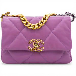 Goatskin Quilted Small Chanel 19 Flap Purple