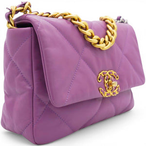 Goatskin Quilted Small Chanel 19 Flap Purple