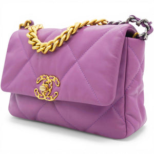 Goatskin Quilted Small Chanel 19 Flap Purple