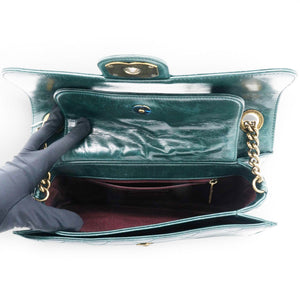 Green Quilted Glazed Calfskin Perfect Edge Flap Bag Gold Hardware