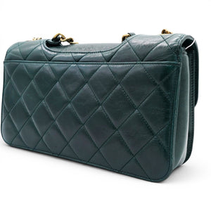 Green Quilted Glazed Calfskin Perfect Edge Flap Bag Gold Hardware
