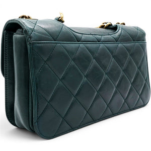 Green Quilted Glazed Calfskin Perfect Edge Flap Bag Gold Hardware