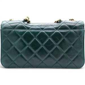 Green Quilted Glazed Calfskin Perfect Edge Flap Bag Gold Hardware
