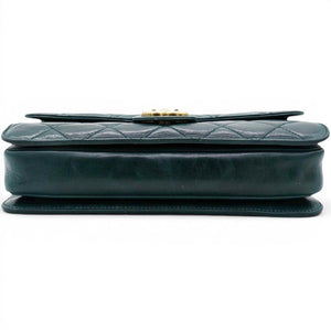 Green Quilted Glazed Calfskin Perfect Edge Flap Bag Gold Hardware