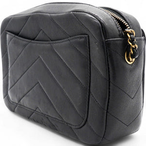 Lambskin Chevron Quilted Coco Envelope Flap Camera Case Black