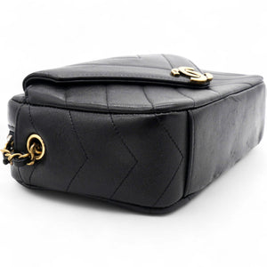 Lambskin Chevron Quilted Coco Envelope Flap Camera Case Black