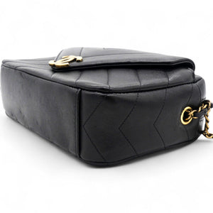Lambskin Chevron Quilted Coco Envelope Flap Camera Case Black