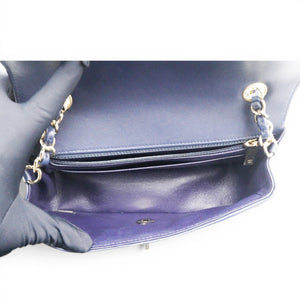 Lambskin Chevron Quilted Mini Chain Around Rectangular Flap Navy