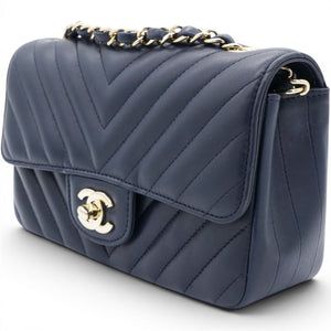 Lambskin Chevron Quilted Mini Chain Around Rectangular Flap Navy