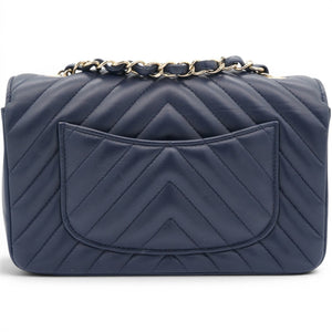 Lambskin Chevron Quilted Mini Chain Around Rectangular Flap Navy
