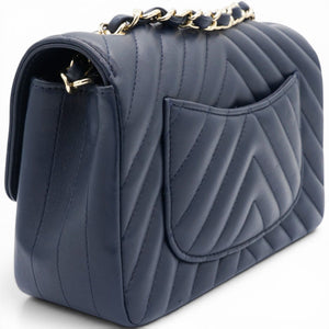 Lambskin Chevron Quilted Mini Chain Around Rectangular Flap Navy
