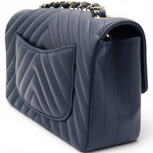 Lambskin Chevron Quilted Mini Chain Around Rectangular Flap Navy