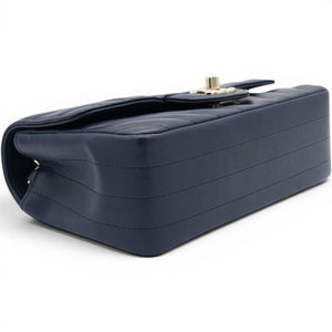 Lambskin Chevron Quilted Mini Chain Around Rectangular Flap Navy
