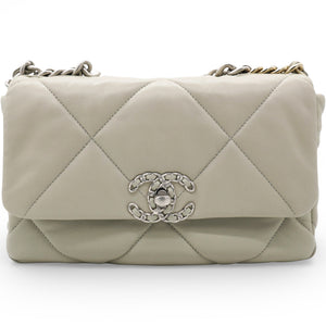 Lambskin Quilted Small Chanel 19 Flap Light Grey