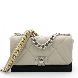 Lambskin Quilted Small Chanel 19 Flap Light Grey