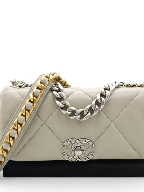 Lambskin Quilted Small Chanel 19 Flap Light Grey