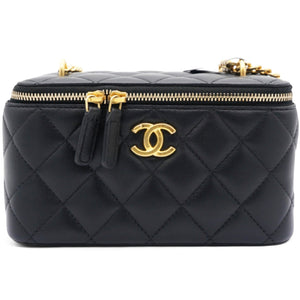 Lambskin Quilted Sweet Camellia Small Vanity Case With Chain Black