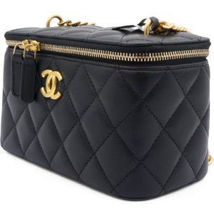Lambskin Quilted Sweet Camellia Small Vanity Case With Chain Black