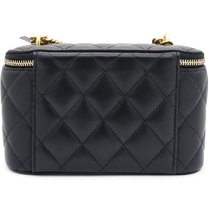 Lambskin Quilted Sweet Camellia Small Vanity Case With Chain Black