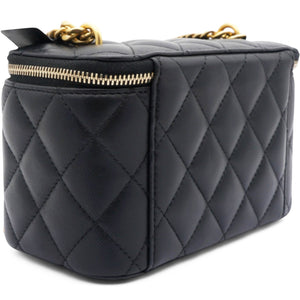 Lambskin Quilted Sweet Camellia Small Vanity Case With Chain Black